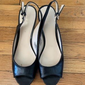Black Nine West peeptoe sling backs